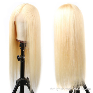 Shmily Wholesale Straight Virgin Cuticle Aligned Hair Blonde 613 Human Hair Lace Front Wigs Glueless Closure Wigs